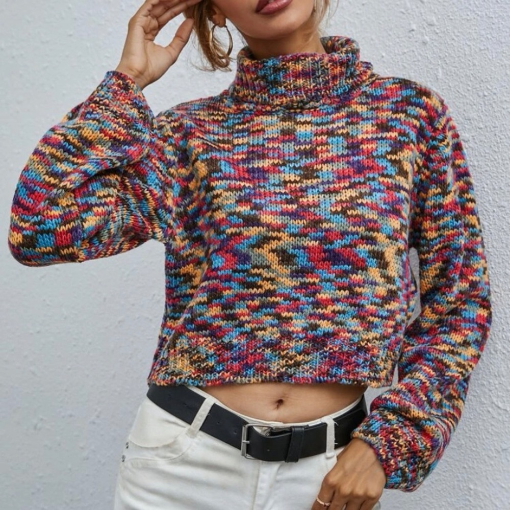 Marbled Pattern Turtleneck Sweater - image 1